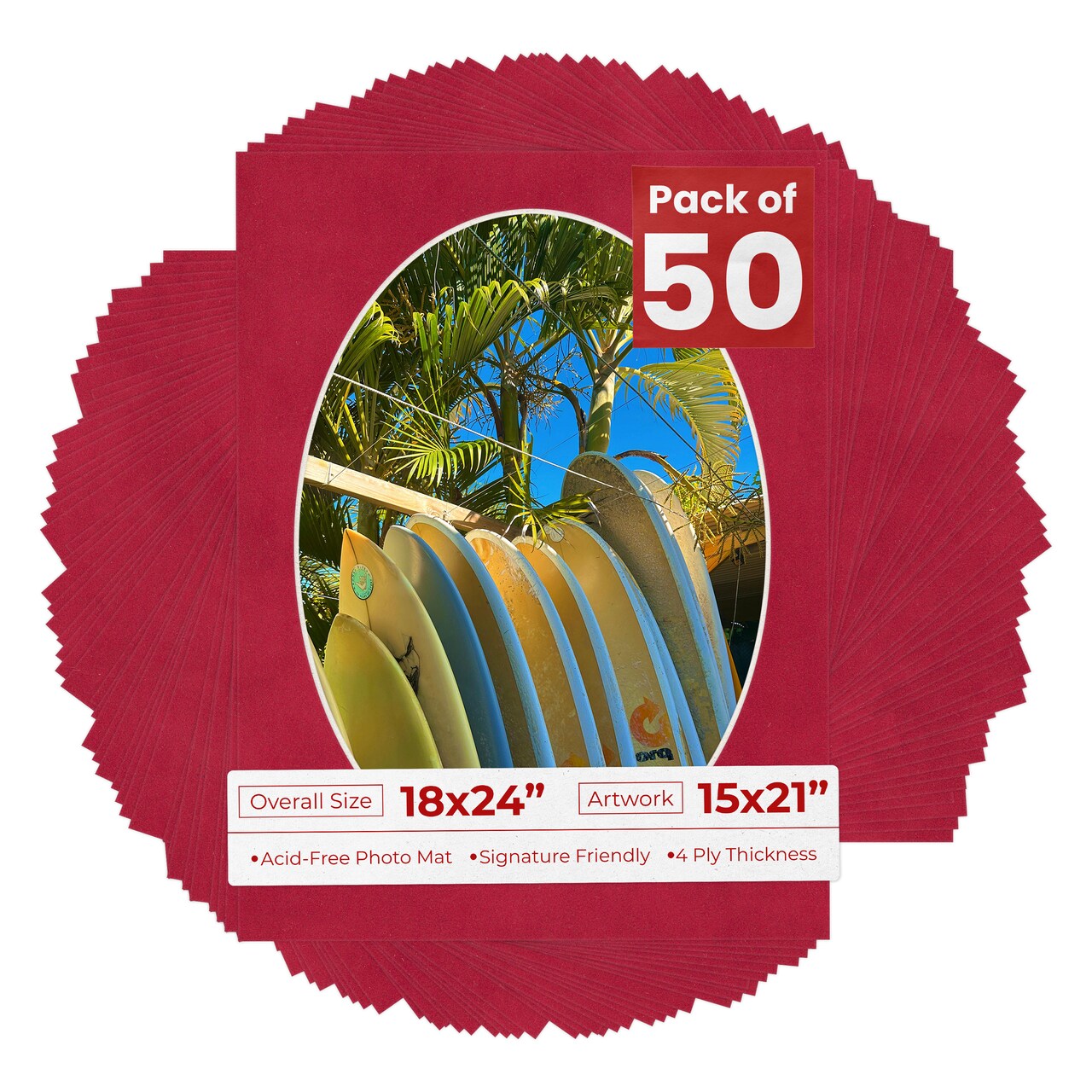 Red Suede Mat Board for 18x24 Frames - Oval Opening for 15x21 Photos